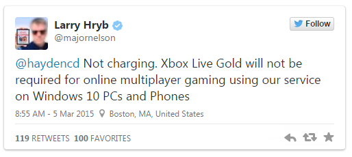 Windows10版XboxLive将免费开放多人游戏