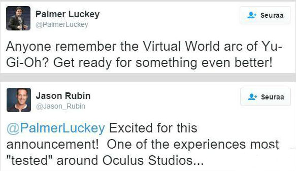 Oculus Rift创始人Palmer Luckey在推特上发文表示，或许将推出VR版的《游戏王》