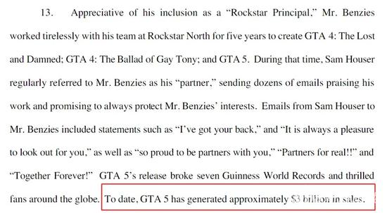 法庭文件显示《GTA5》带来了30亿美元销售额