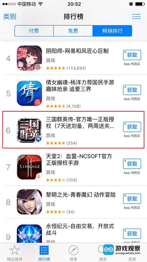 《三国群英传》手游夺iOS畅销榜第6名佳绩