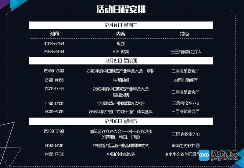 2016年度中国游戏产业年会日程
