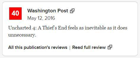 《华盛顿邮报》的评论家为《神秘海域4》打了40分