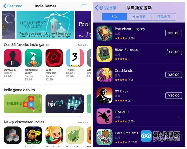 中美两国App Store独立游戏专区对比
