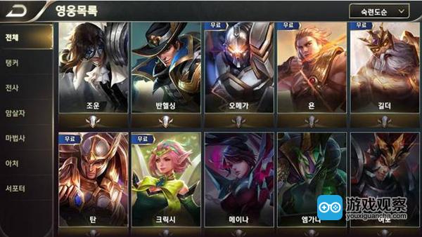韩国版《Penta Storm》的英雄列表