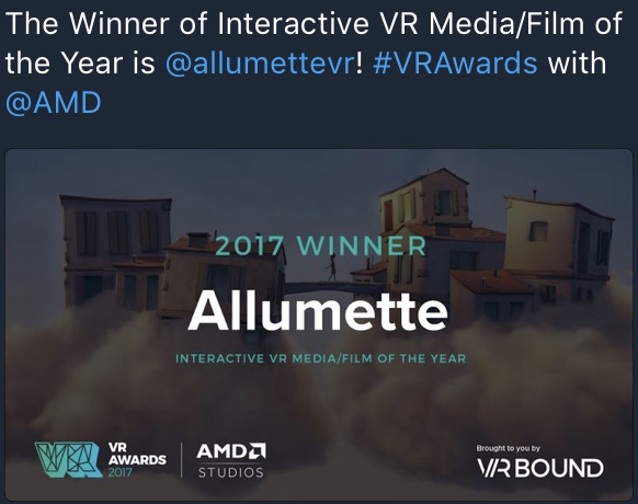 年度最佳互动VR媒介/影视：Allumette