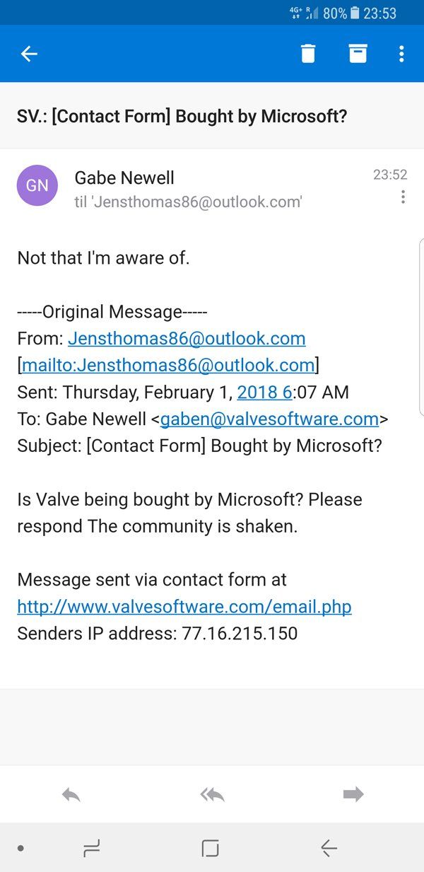 G胖回应微软收购Valve传言：据我所知没有