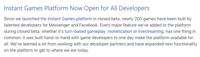 Facebook Instant Games 全球正式开放
