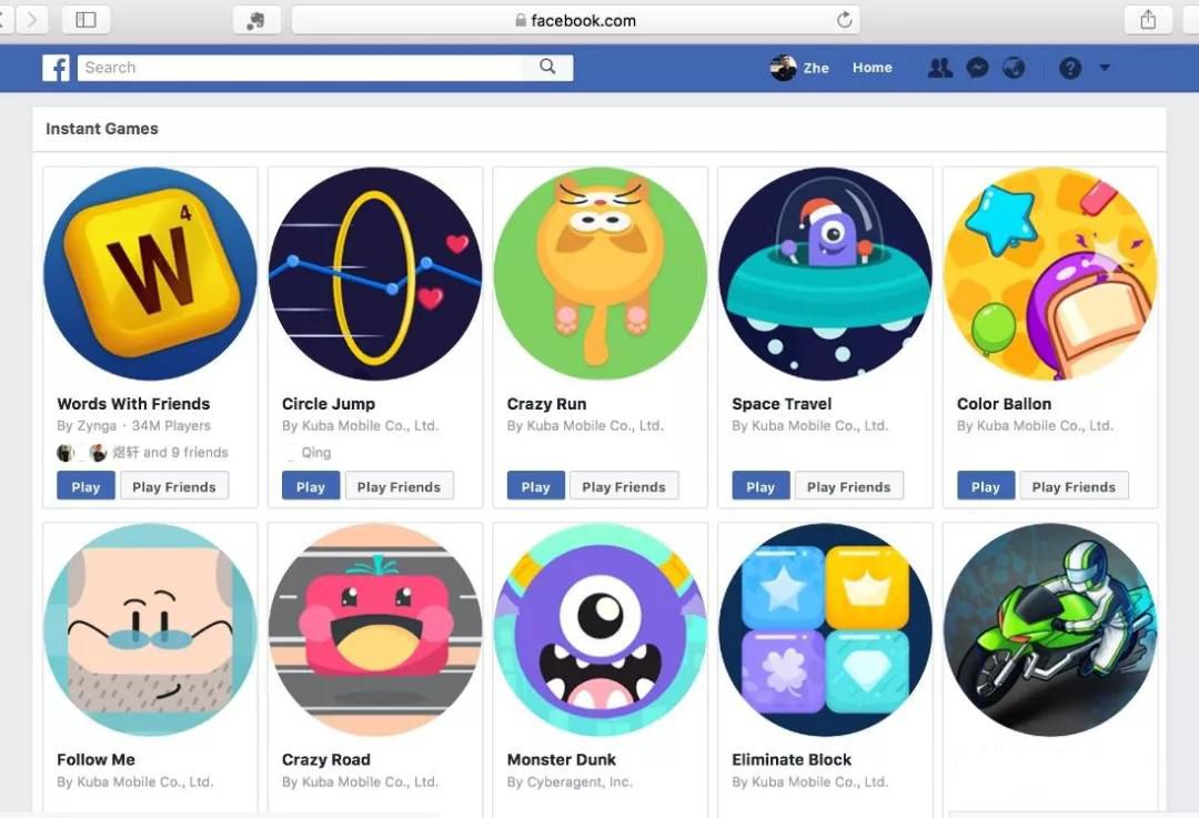 FB正式发布Instant Games 网易抢先拿下800万用户