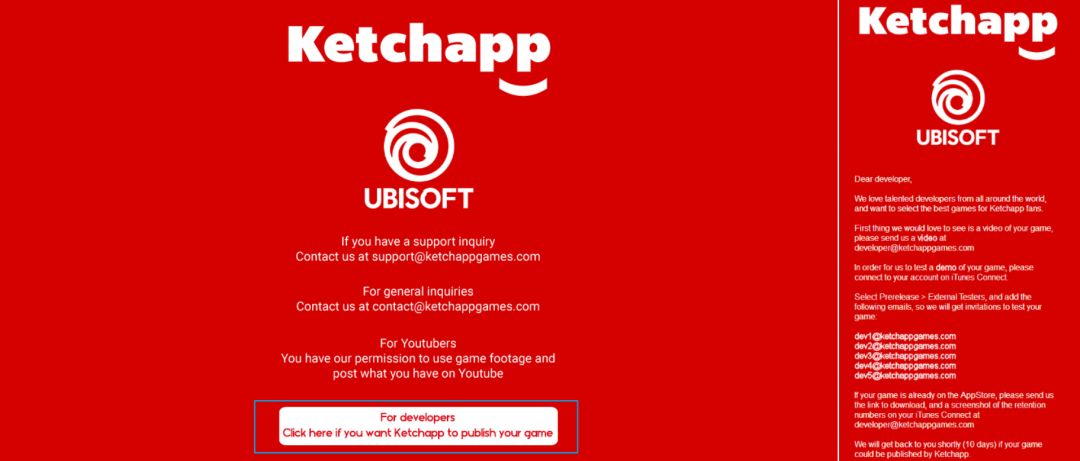 Ketchapp 官网上为开发者提供了发行渠道