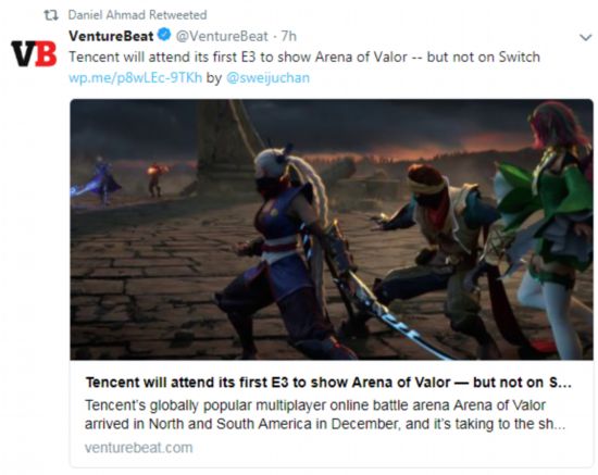 外媒曝腾讯将首次参展E3 携雷蛇展示《Arena of Valor》
