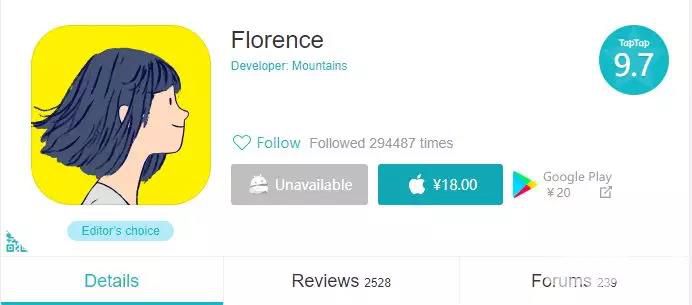 《Florence》售价18元，在手游中还算比较贵的